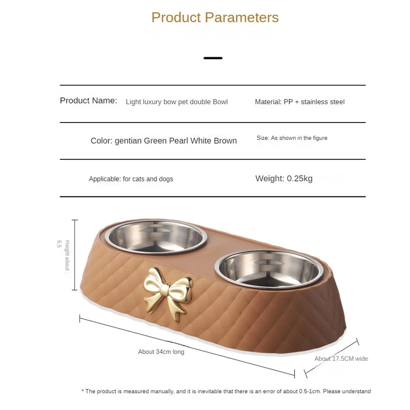 Chic Feeding Time: Dashing Bow-Tie Styled Double Bowl