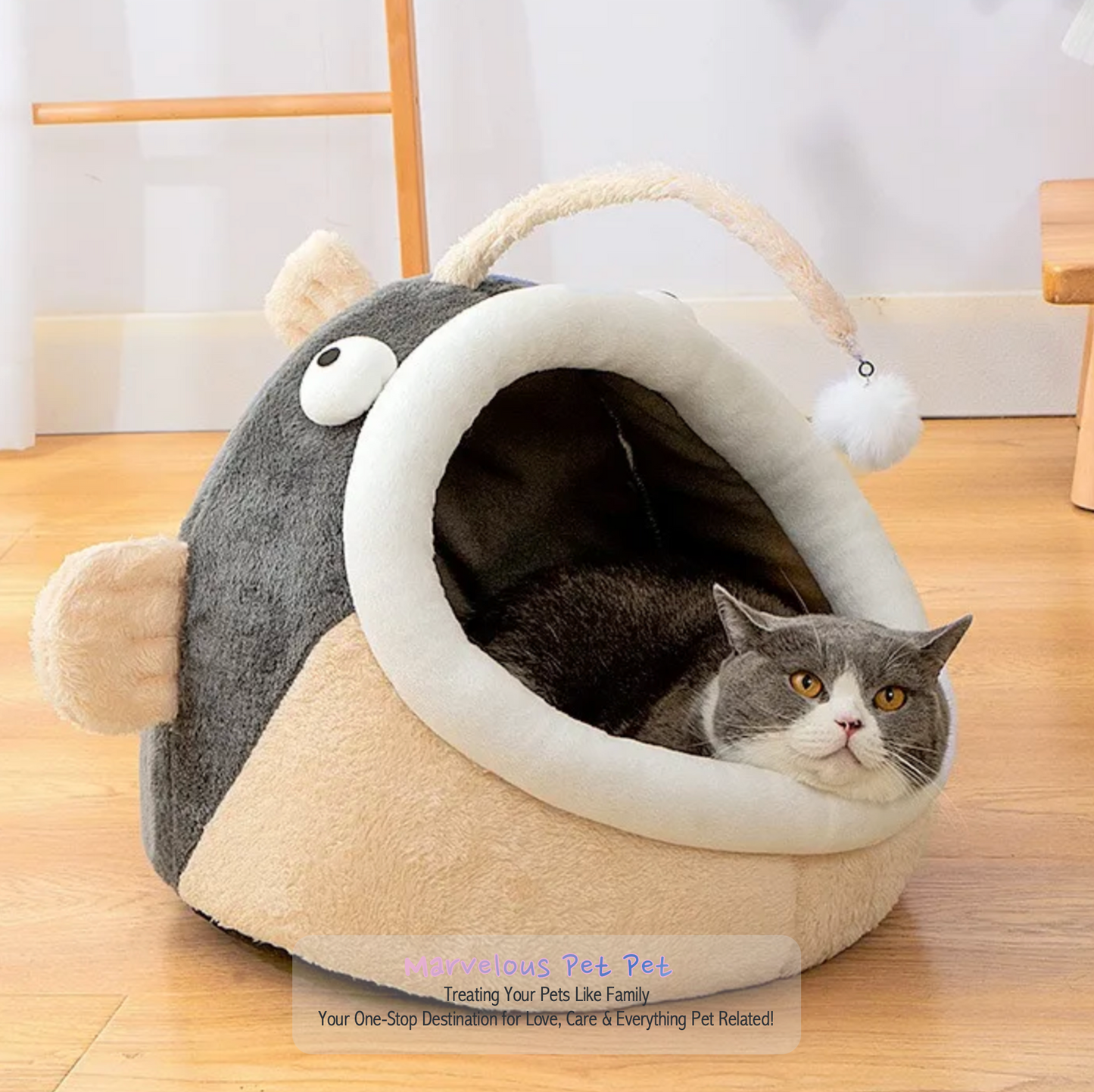 Warm Lantern Fish-Inspired Pet Basket Bed