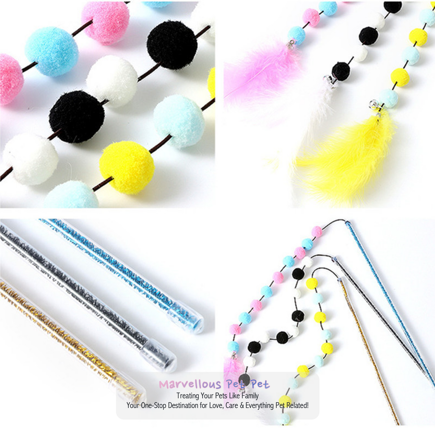 Fantastic Feline Fun: Exciting Multicolour Plush Ball & Feather Teaser