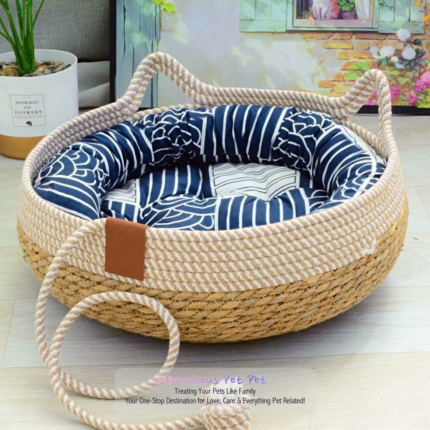 Summer Snooze Station: Woven Cat Bed with Removable Upholstery