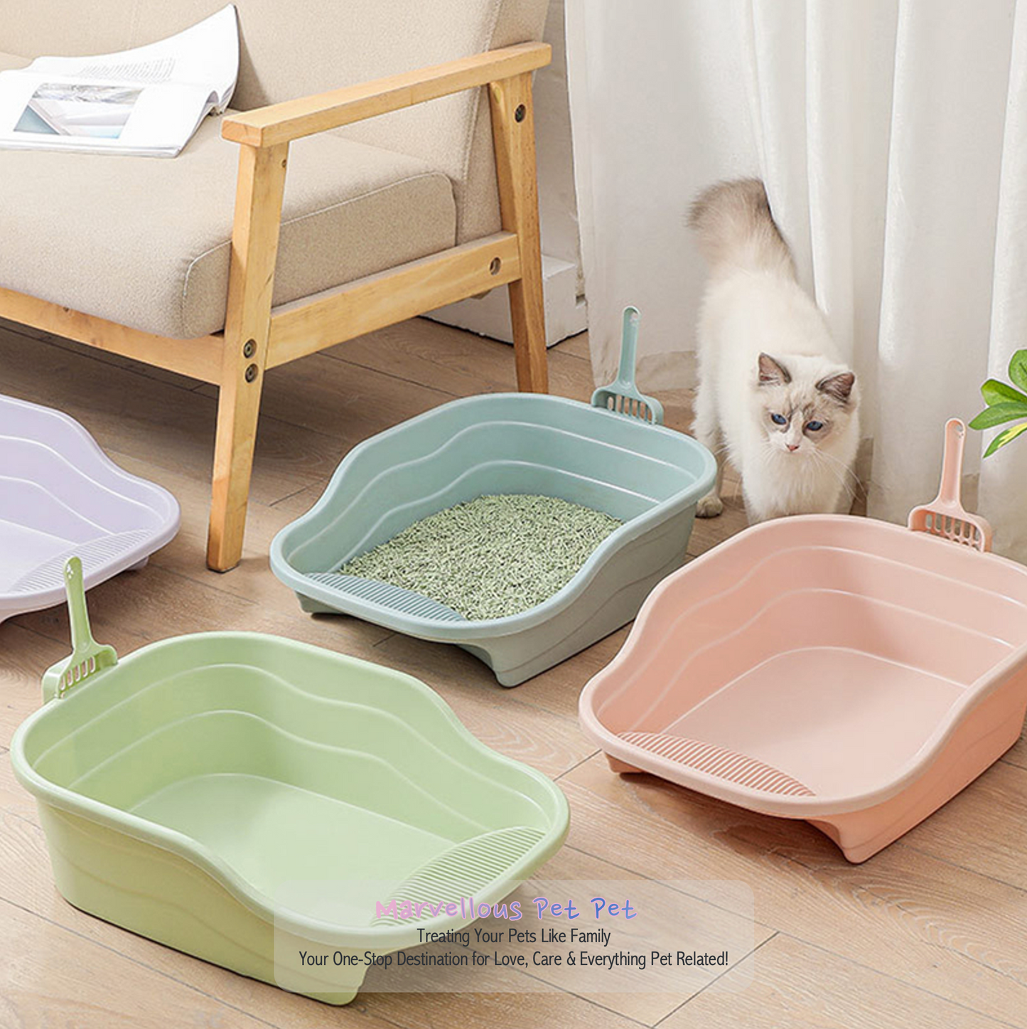 Simple & Spacious: Reinforced Large Deodorant Cat Litter Box with Splash