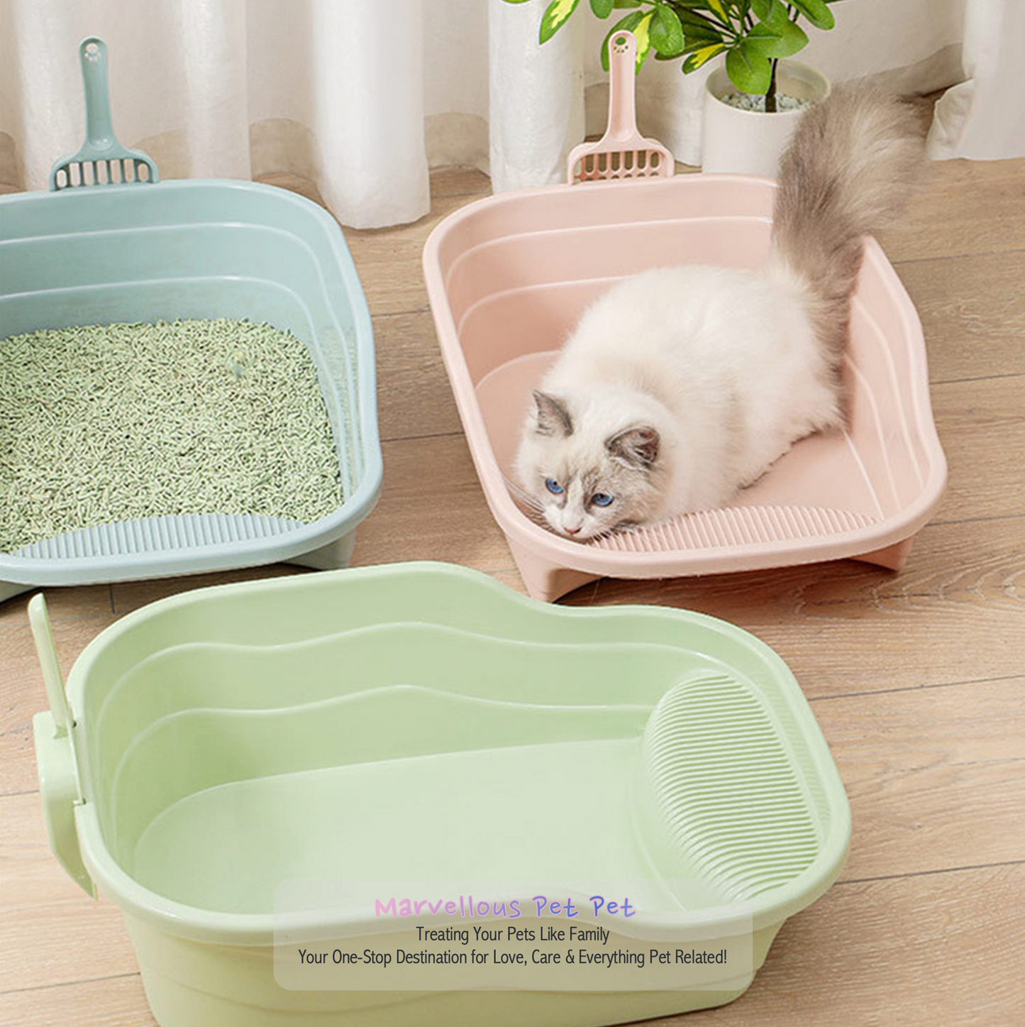 Simple & Spacious: Reinforced Large Deodorant Cat Litter Box with Splash