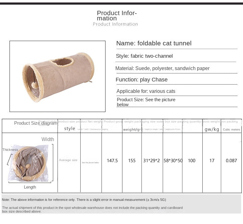 Collapsible Suede Cat Tunnel Toy