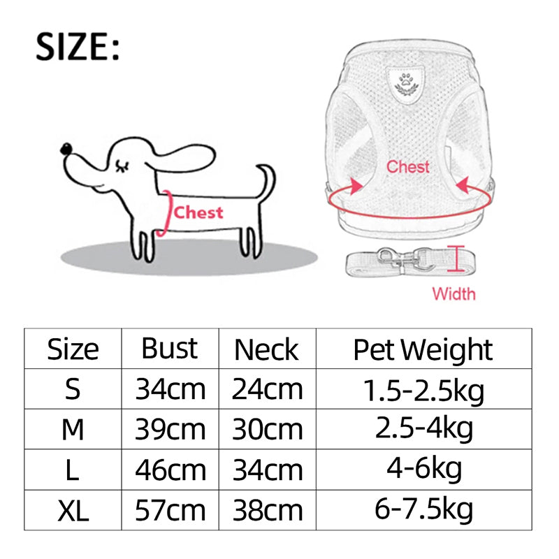 Adjustable Mesh Cat & Dog Harness Vest with Walking Lead