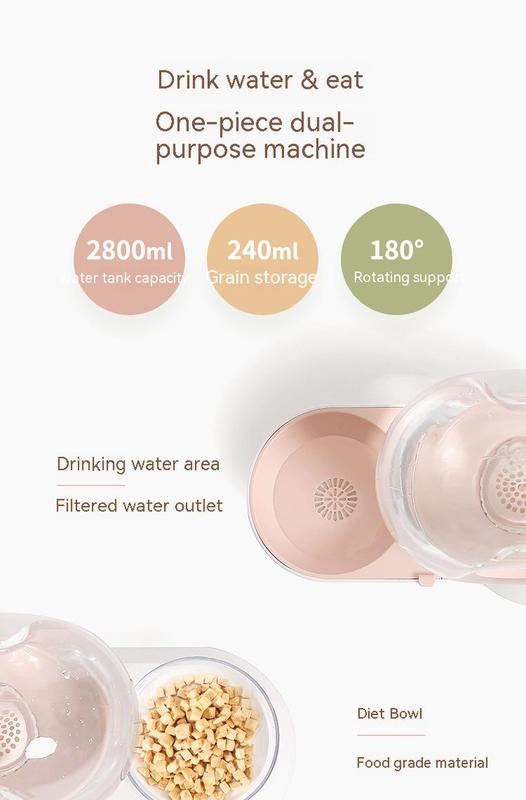 Stylish 2.8L All-in-One Non-Electric Large Capacity Drinking Fountain & Feeding Bowl