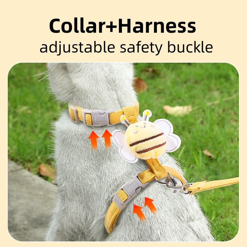 Adjustable Cartoon Bee Cat Harness Leash and Collar Set