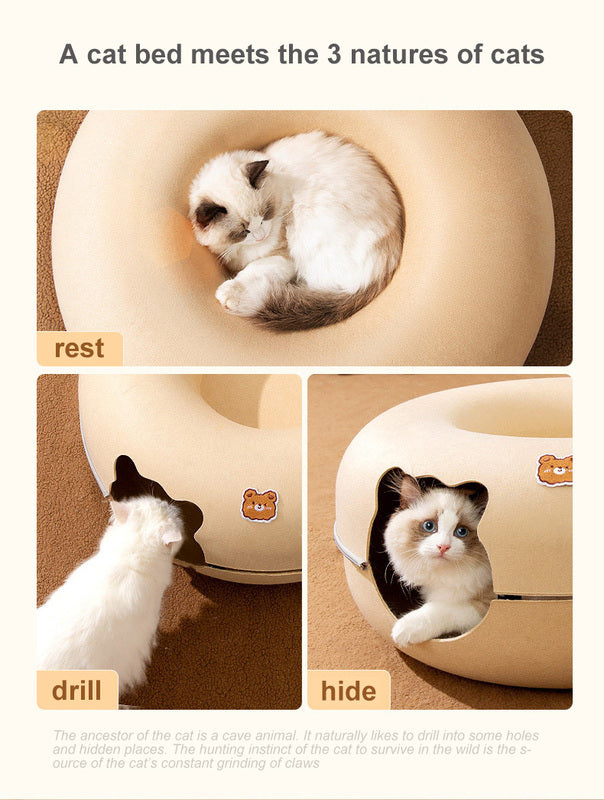 All-Season Cat Tunnel Bed - Featuring a Cozy Hiding House