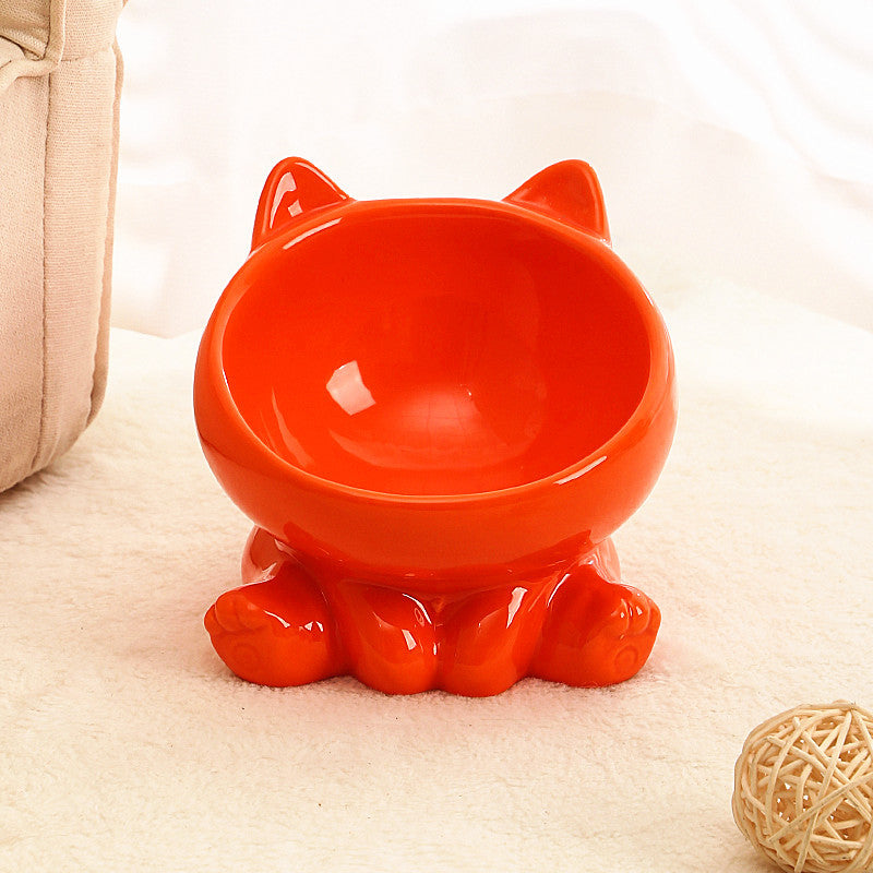 Diagonal High-Feet Ceramic Cat Bowl Exclusively Crafted to Protect Furry Friend's Cervical Spine