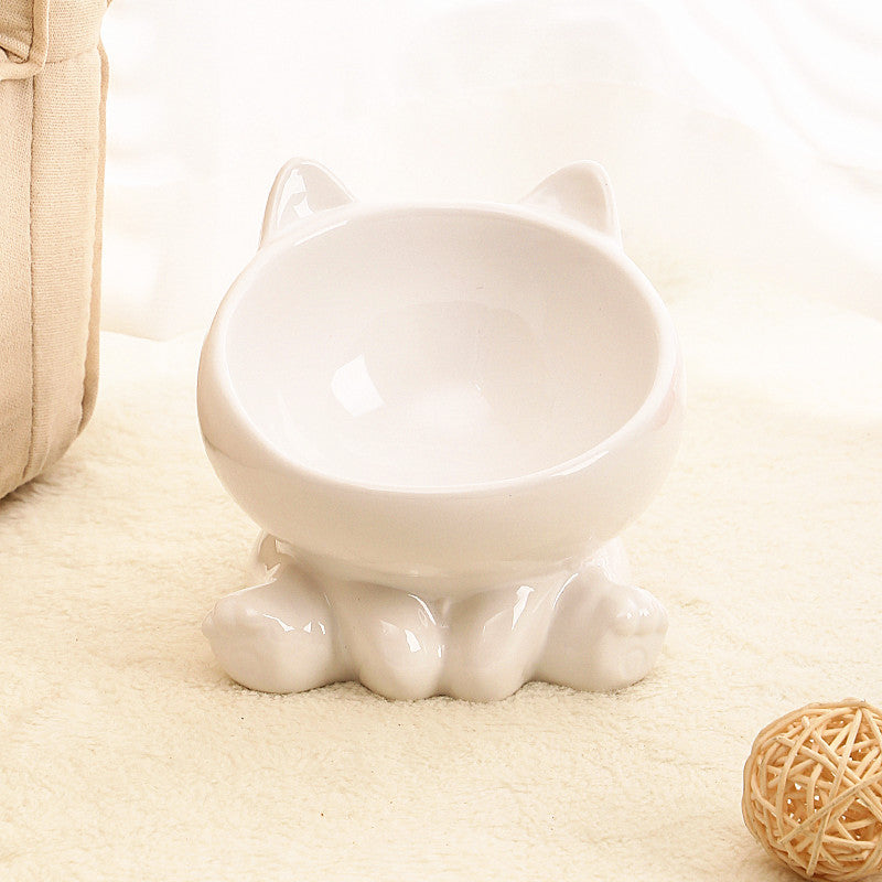 Diagonal High-Feet Ceramic Cat Bowl Exclusively Crafted to Protect Furry Friend's Cervical Spine