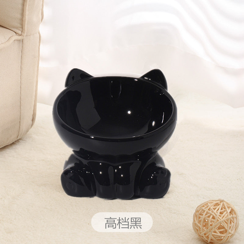 Diagonal High-Feet Ceramic Cat Bowl Exclusively Crafted to Protect Furry Friend's Cervical Spine