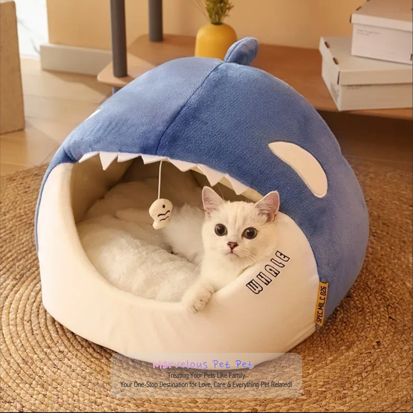 All-Season Cozy Whale-Shape Cat Nest