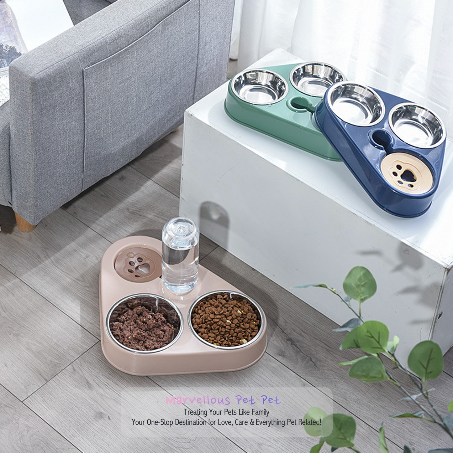 Pet Oasis: 3-in-1 Dog & Cat Food Bowl Combo