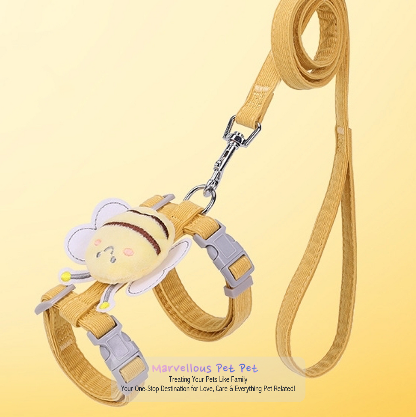 Adjustable Cartoon Bee Cat Harness Leash and Collar Set