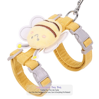 Adjustable Cartoon Bee Cat Harness Leash and Collar Set