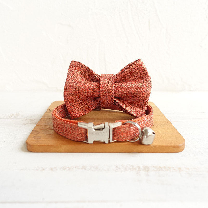 Stylish Cat Collar with Engraved Nameplate & Charming Bell Bow