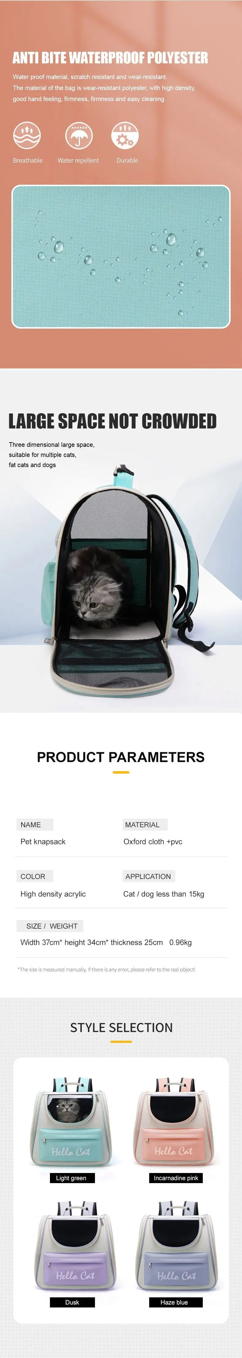 Lightweight (0-7.5kg) Breathable Outdoor Cat Carrier Bag